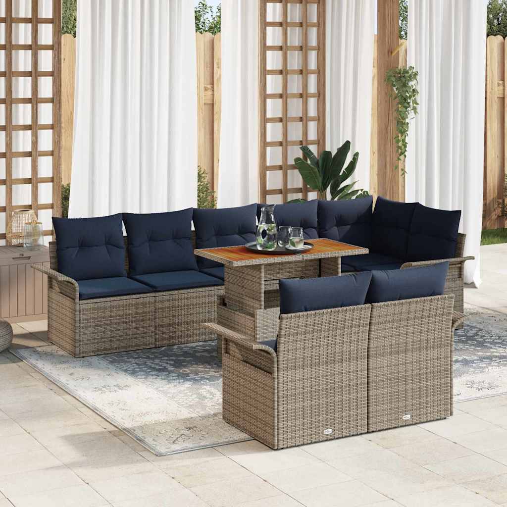 Havesofa Sæt med pude 9 pcs grå og marineblå