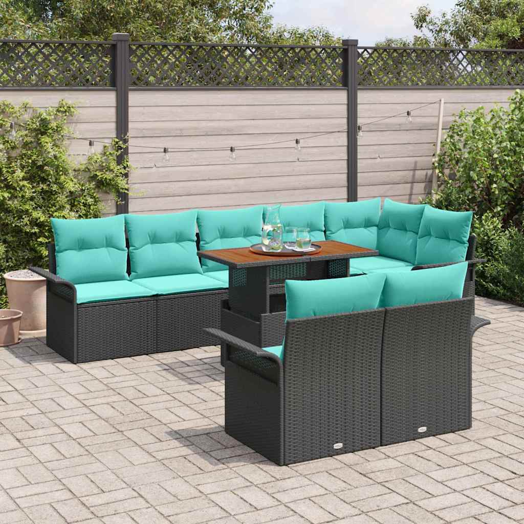 Havesofa Sæt med pude 9 pcs Sort og blå