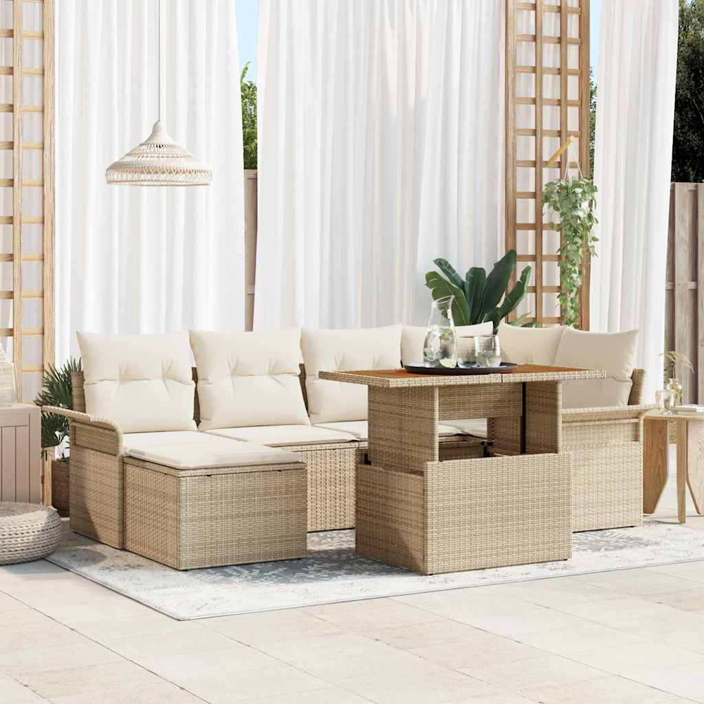 Havesofa Sæt med pude 7 pcs Beige og creme polyrattan