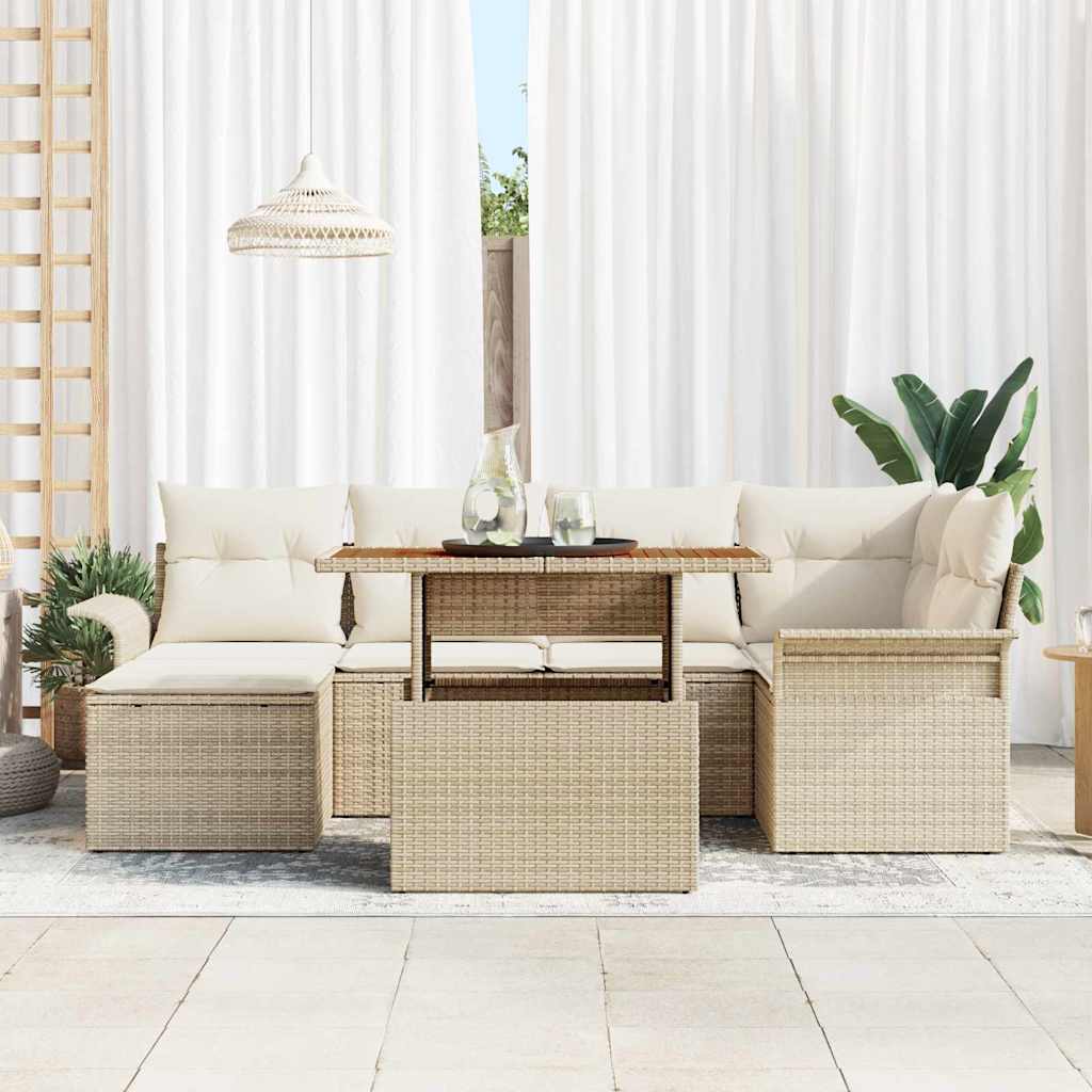 Havesofa Sæt med pude 7 pcs Beige og creme polyrattan