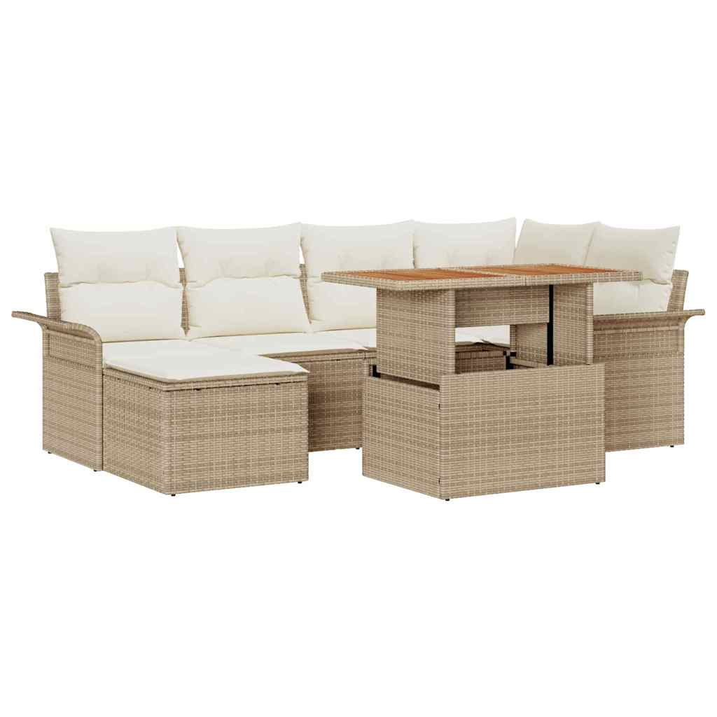 Havesofa Sæt med pude 7 pcs Beige og creme polyrattan