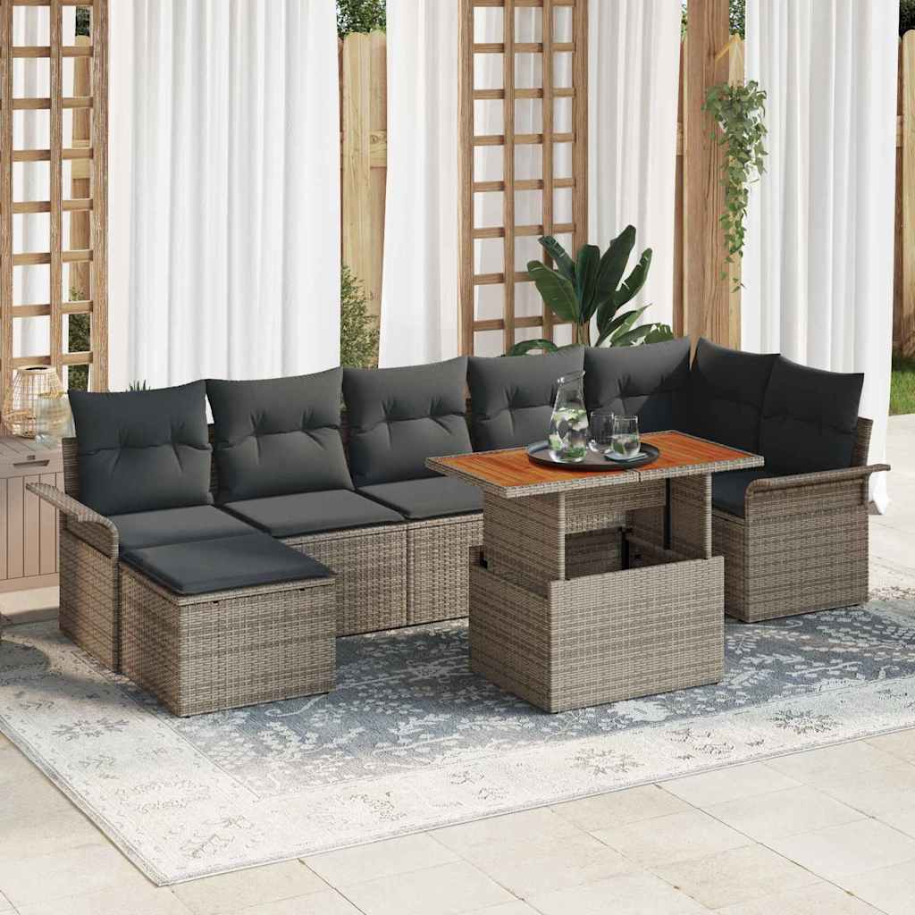 Havesofa Sæt med pude 8 pcs Grå polyrattan