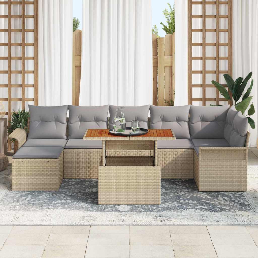 Havesofa Sæt med pude 8 pcs Beige og lys grå polyrattan