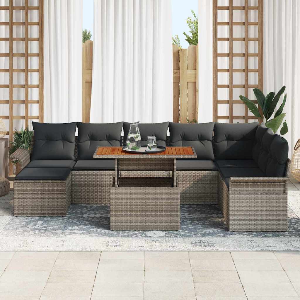 Havesofa Sæt 9 pcs Grå Polyrattan og pulverlakeret stål