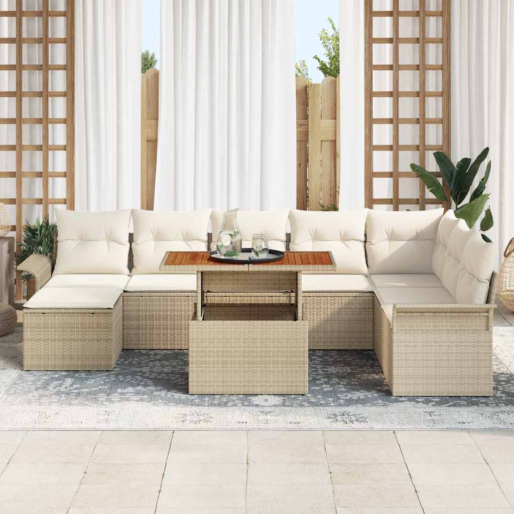 Havesofa Sæt med pude 9 pcs beige og cremefarvet