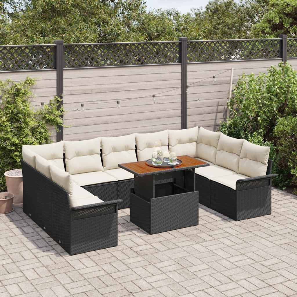 Havesofa Sæt med pude 10 pcs Sort og cremefarvet