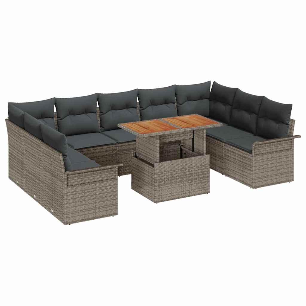 Havesofa Sæt 10 pcs Grå Polyrattan og pulverlakeret stål