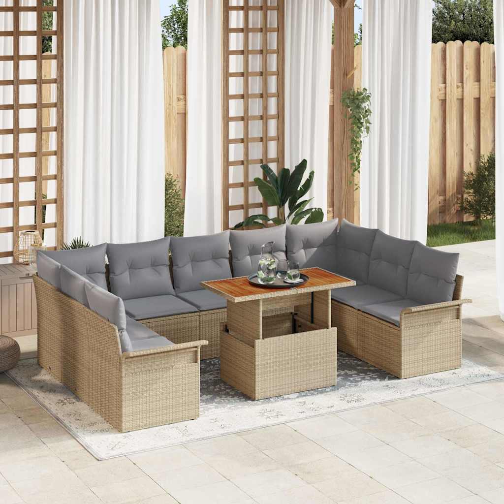 Havesofa Sæt med pude 10 pcs beige og lysegrå