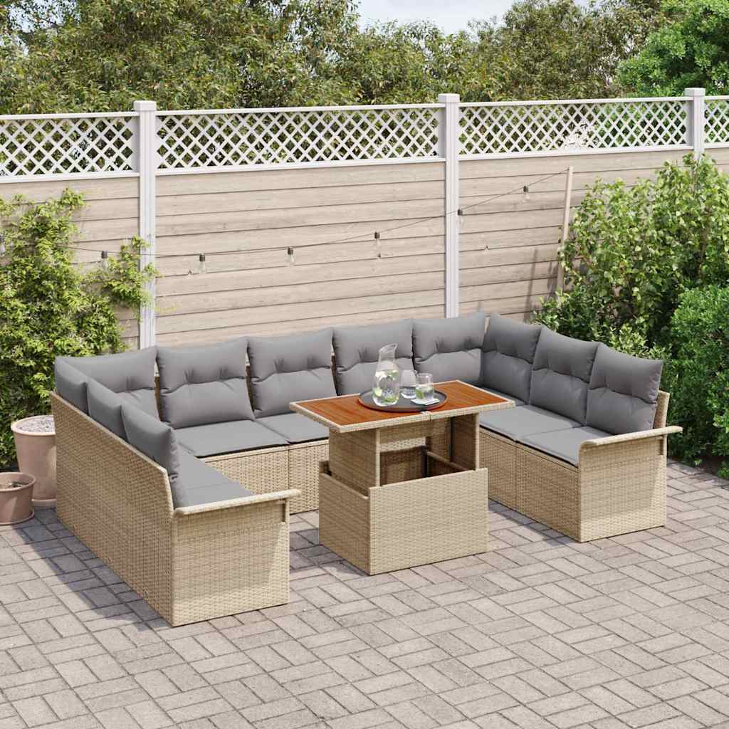 Havesofa Sæt med pude 10 pcs beige og lysegrå