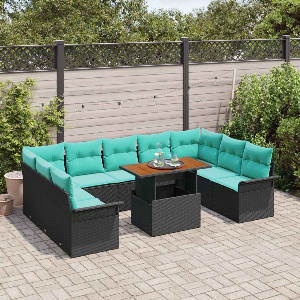 Havesofa Sæt med pude 10 pcs Sort og blå