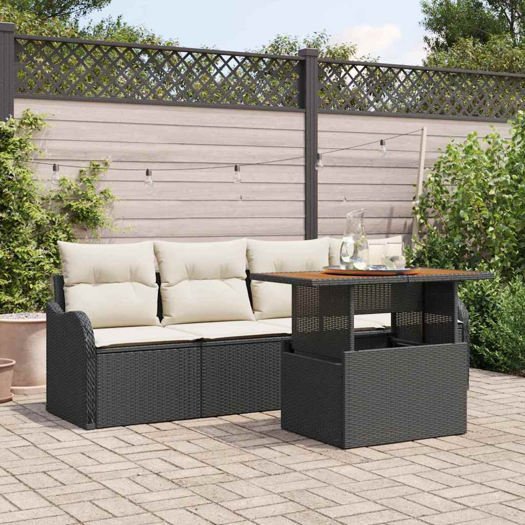 Havesofa sæt med puder - 5 dele i sort/creme polyrattan