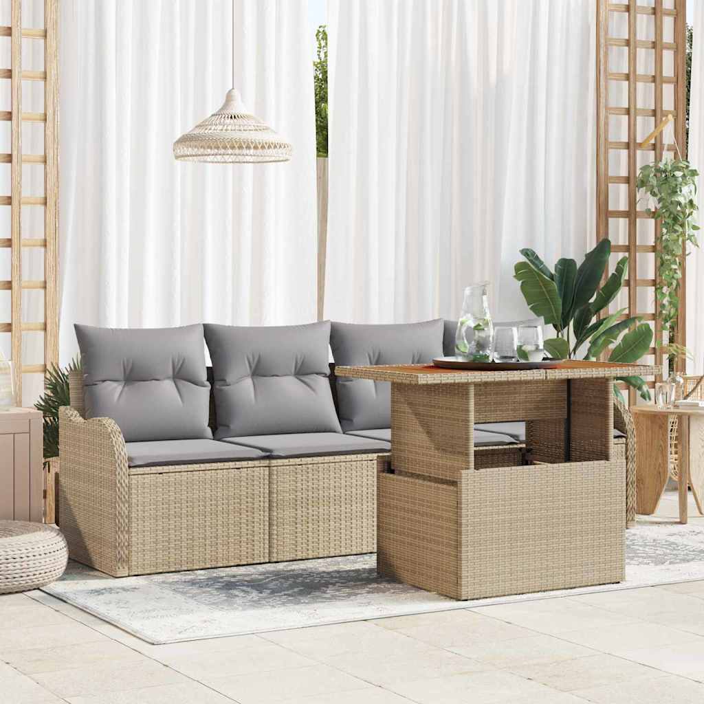 Havesofa Sæt med pude 5 pcs Beige og lys grå polyrattan