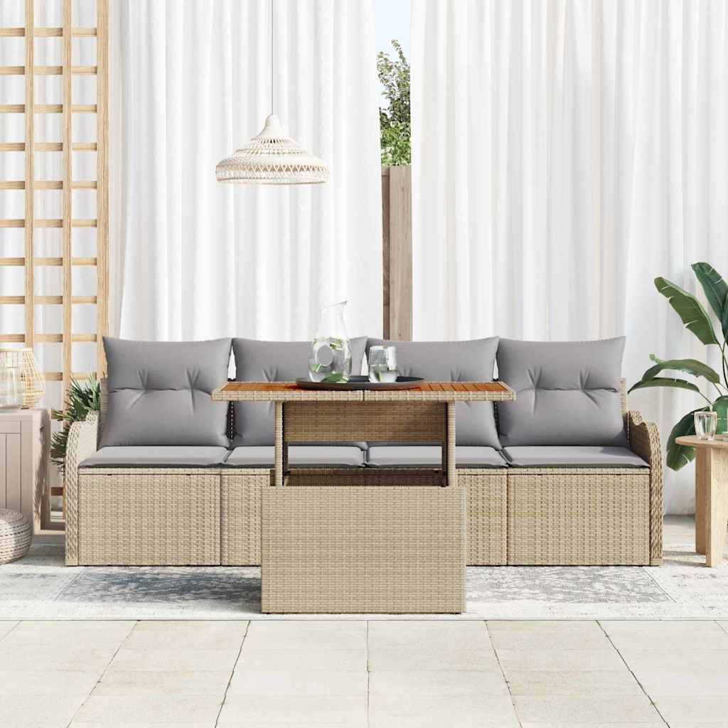 Havesofa Sæt med pude 5 pcs Beige og lys grå polyrattan