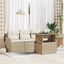 Havesofa Sæt med pude 5 pcs Beige og creme polyrattan