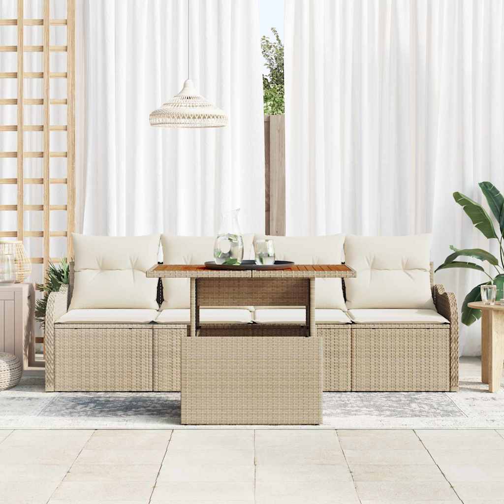 Havesofa Sæt med pude 5 pcs Beige og creme polyrattan