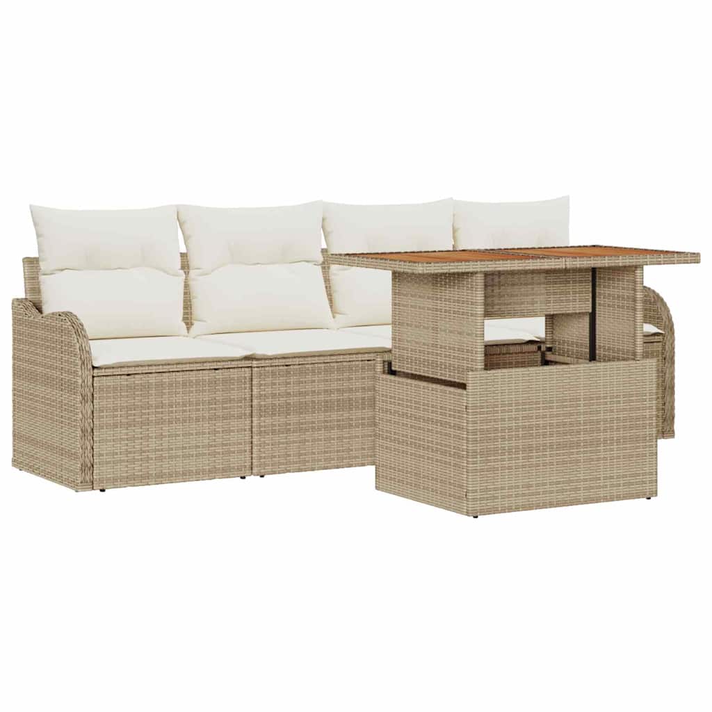 Havesofa Sæt med pude 5 pcs Beige og creme polyrattan