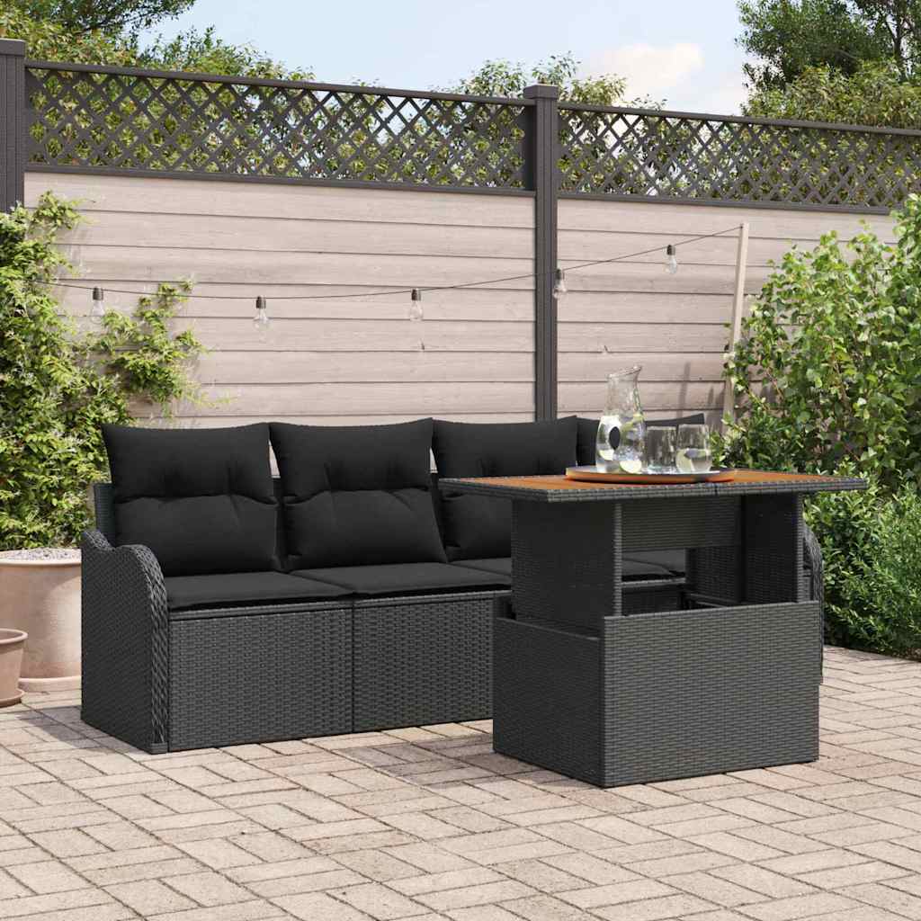 Havesofa Sæt med pude 5 pcs Sort polyrattan