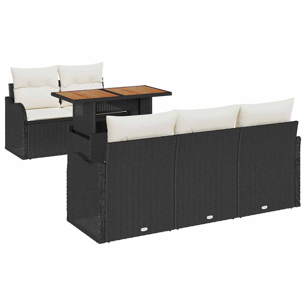 Havesofa Sæt med pude 6 pcs Sort og Cream polyrattan