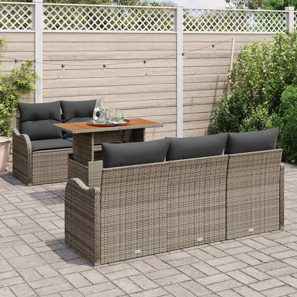 Havesofa Sæt med pude 6 pcs Grå polyrattan