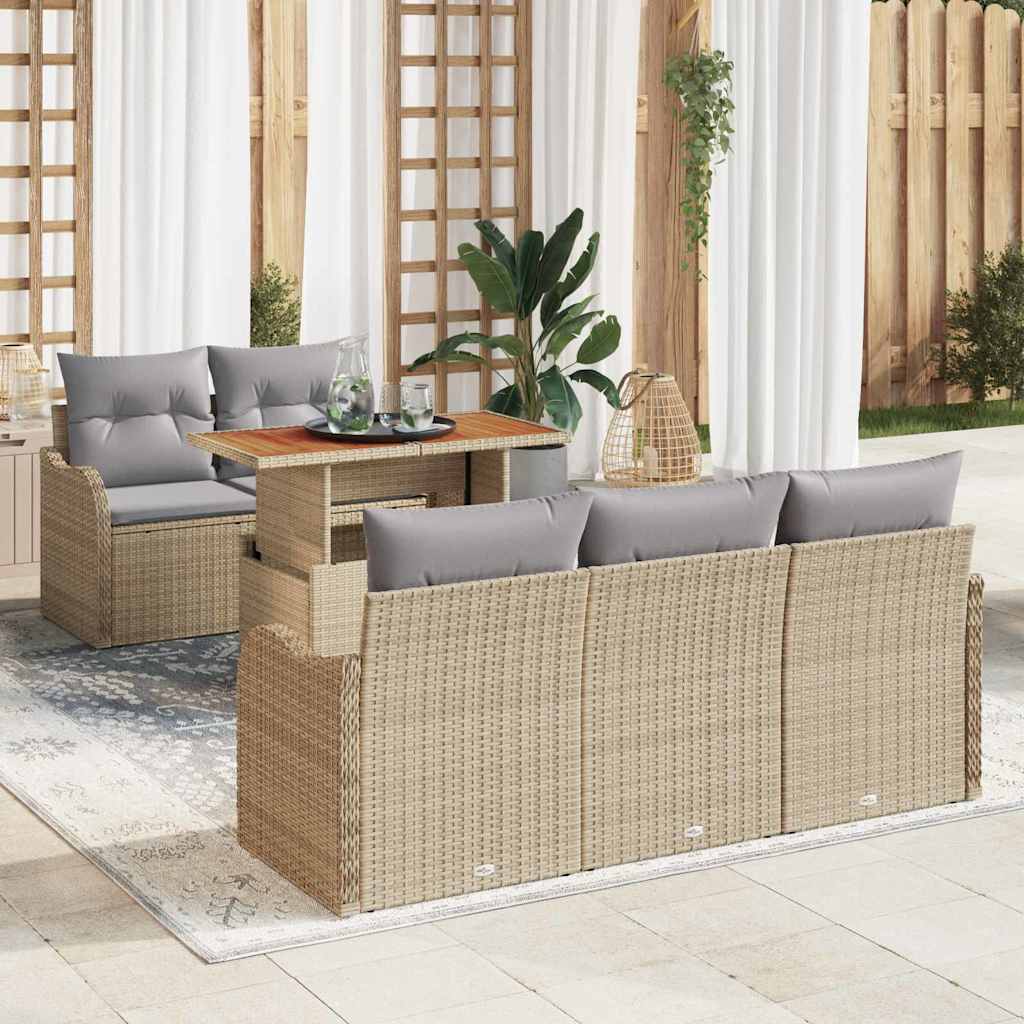 Havesofa Sæt med pude 6 pcs Beige og lys grå polyrattan