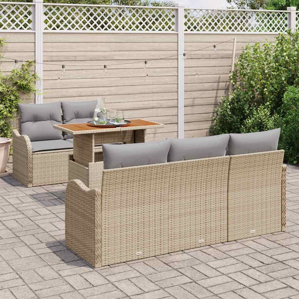 Havesofa Sæt med pude 6 pcs Beige og lys grå polyrattan