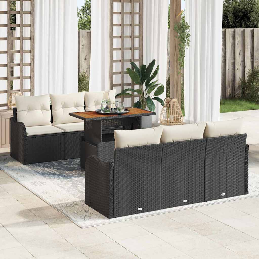 Modulært havesofa sæt med puder, 7 dele - sort/creme polyrattan