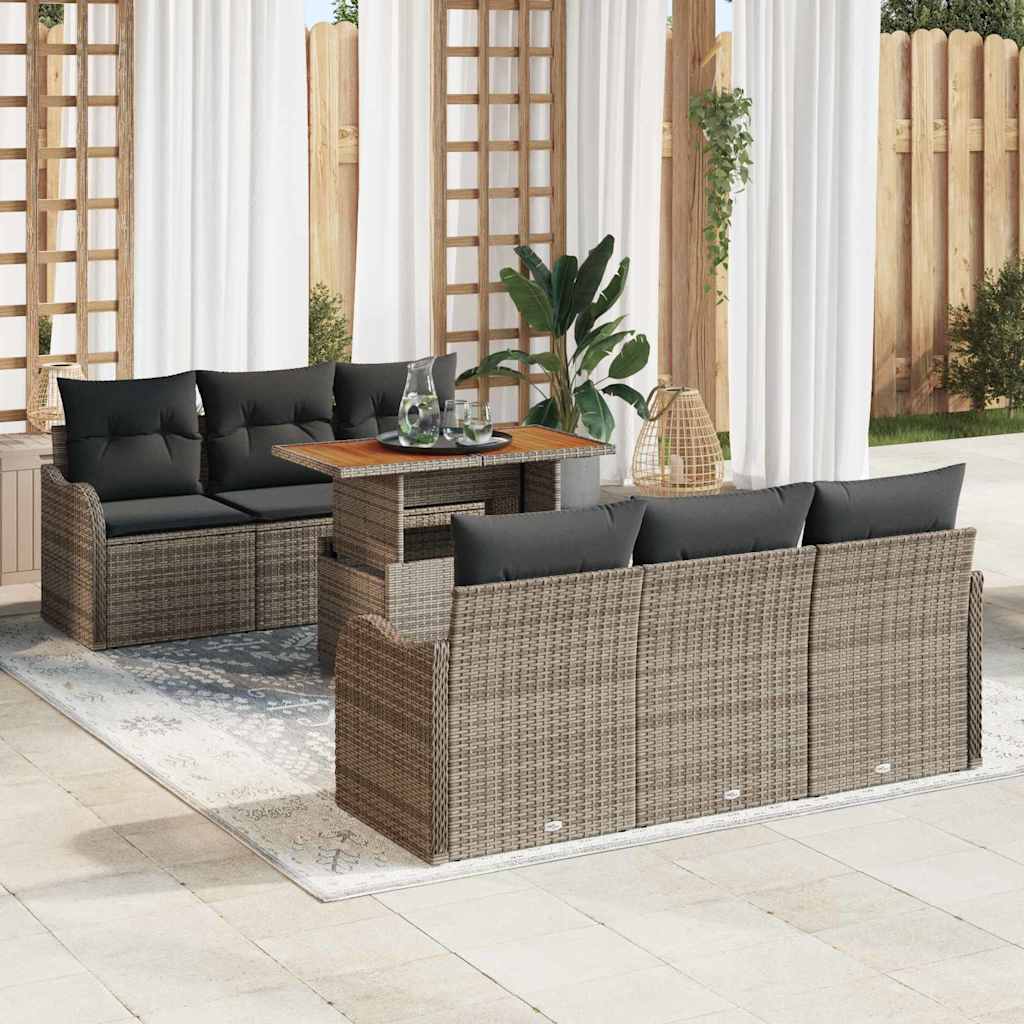 Havesofa Sæt med pude 7 pcs Grå polyrattan