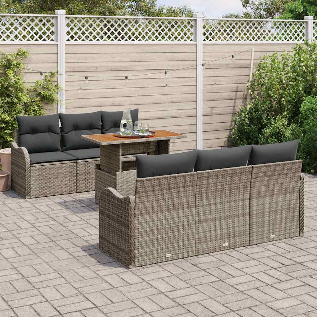 Havesofa Sæt med pude 7 pcs Grå polyrattan