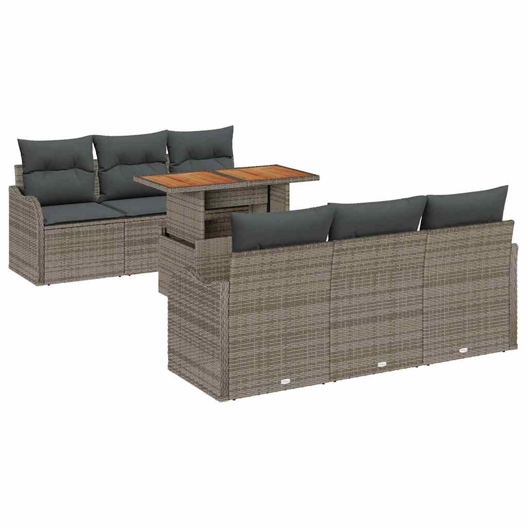 Havesofa Sæt med pude 7 pcs Grå polyrattan