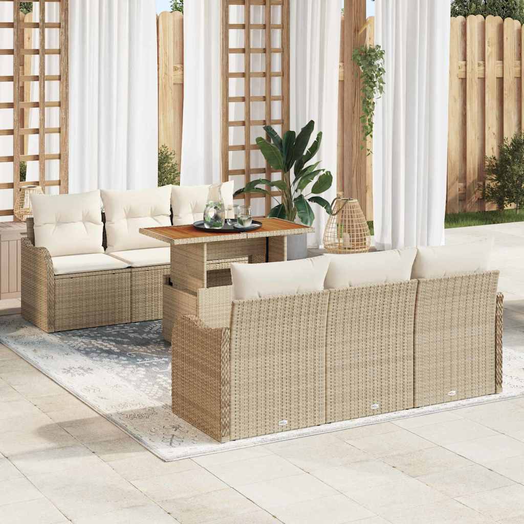 Havesofa Sæt med pude 7 pcs Beige og creme polyrattan