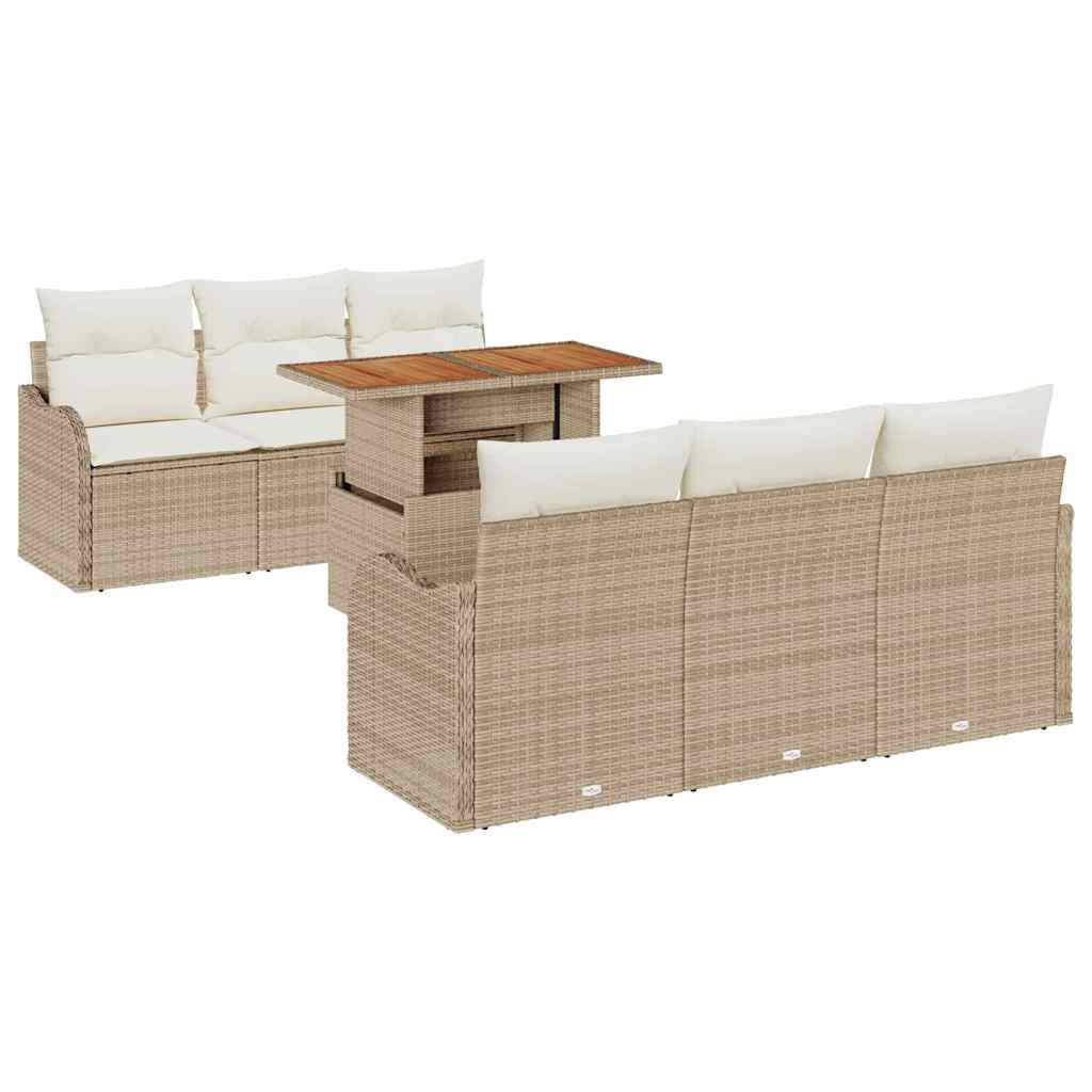 Havesofa Sæt med pude 7 pcs Beige og creme polyrattan