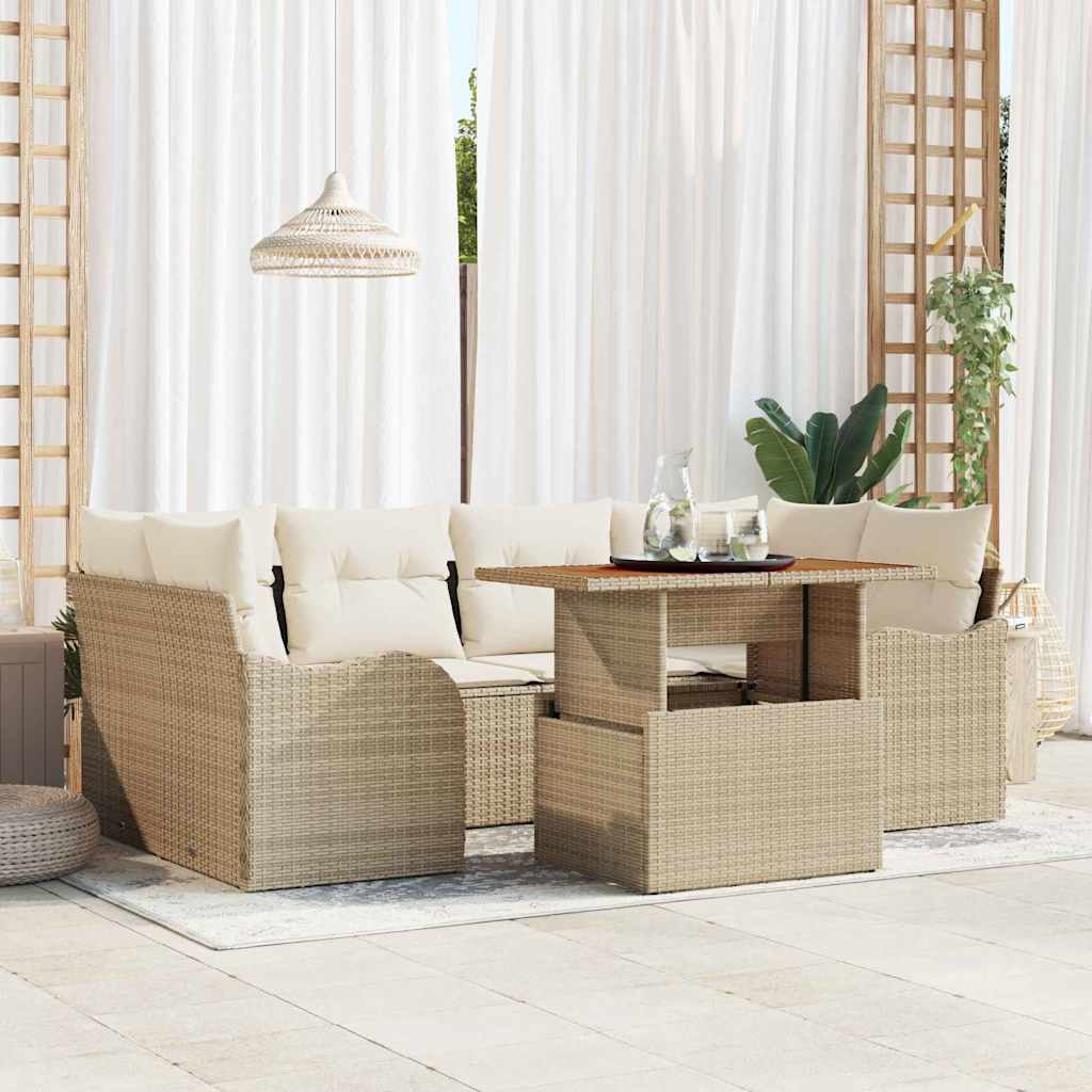 Havesofa Sæt med pude 7 pcs beige og cremefarvet
