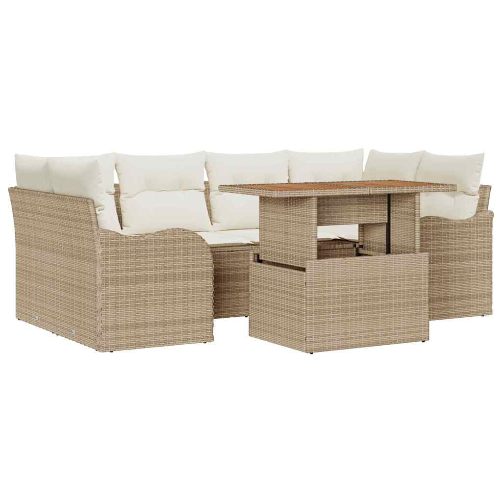 Havesofa Sæt med pude 7 pcs beige og cremefarvet