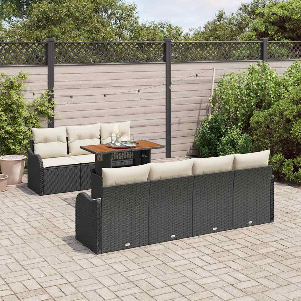 Havesofa Sæt med pude 8 pcs Sort og cremefarvet
