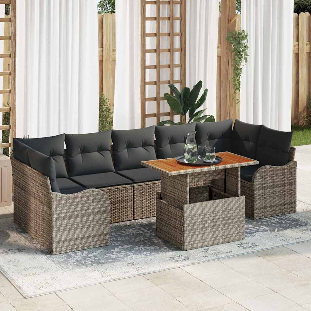 Havesofa Sæt med pude 8 pcs Grå polyrattan