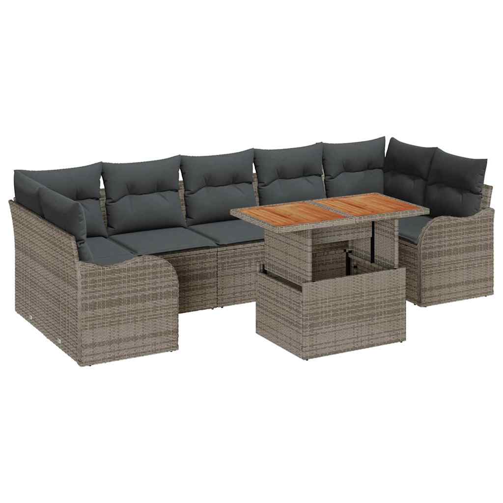 Havesofa Sæt med pude 8 pcs Grå polyrattan