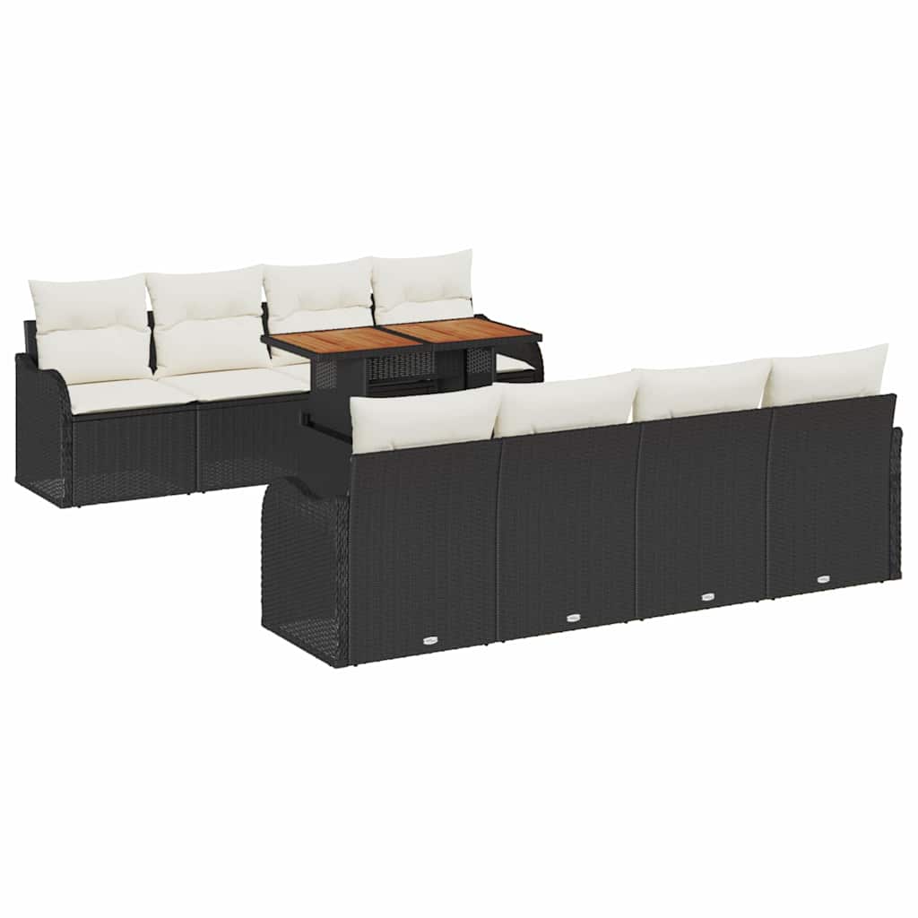 Havesofa Sæt med pude 7 pcs Sort og cremefarvet