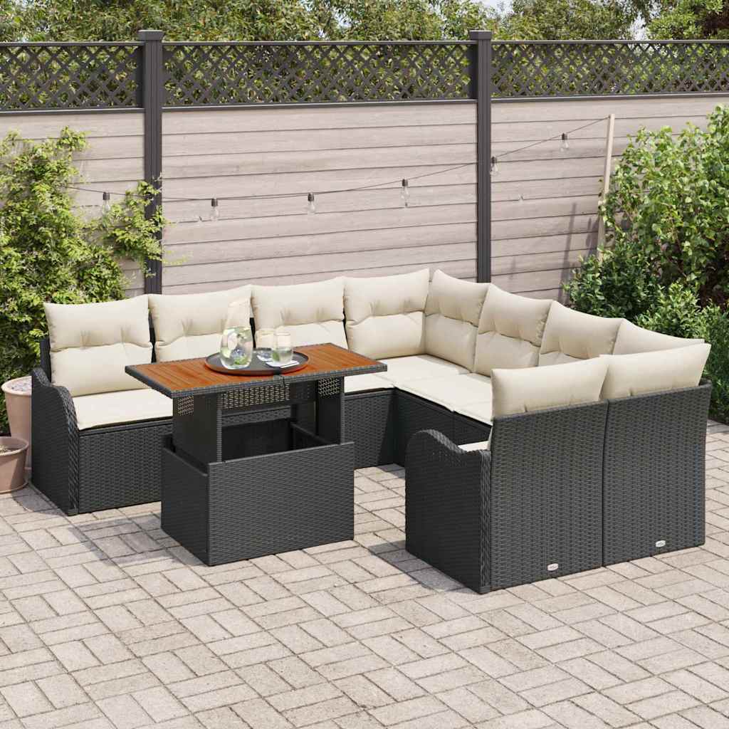 Havesofa Sæt med pude 7 pcs Sort og cremefarvet