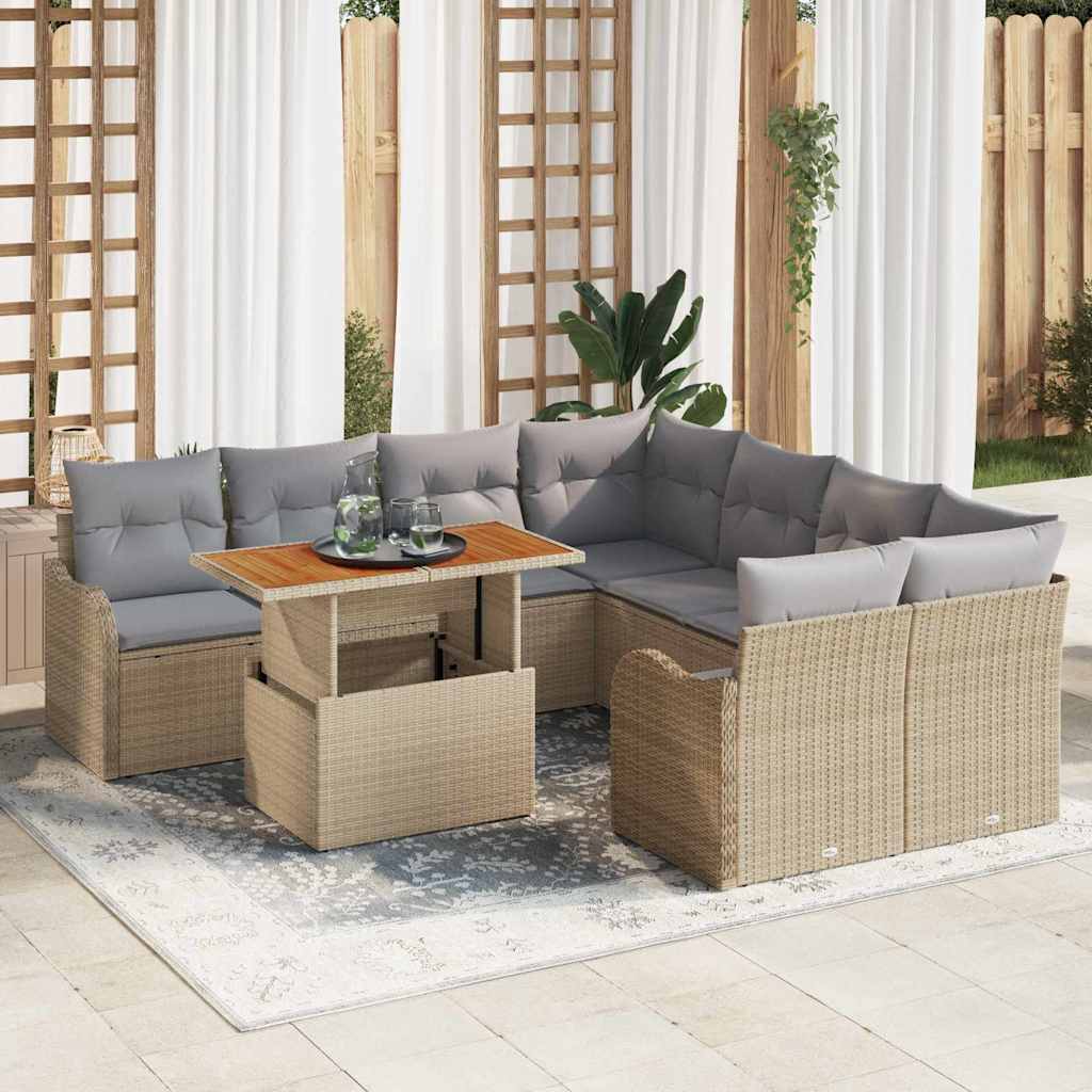 Havesofa Sæt med pude 7 pcs beige og lysegrå
