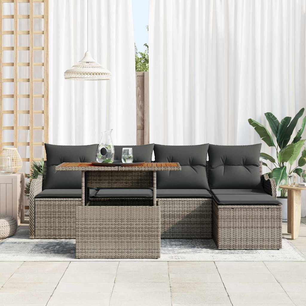 Havesofa Sæt med pude 6 pcs Grå polyrattan