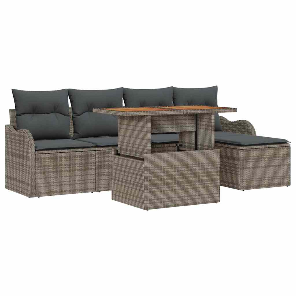 Havesofa Sæt med pude 6 pcs Grå polyrattan