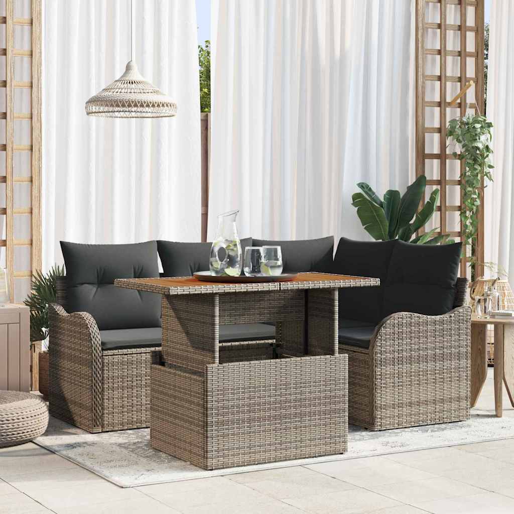 Havesofa Sæt med pude 5 pcs Grå polyrattan