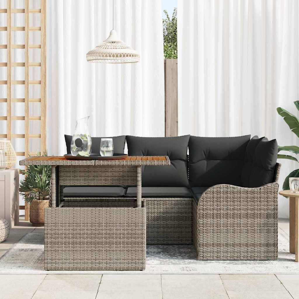 Havesofa Sæt med pude 5 pcs Grå polyrattan