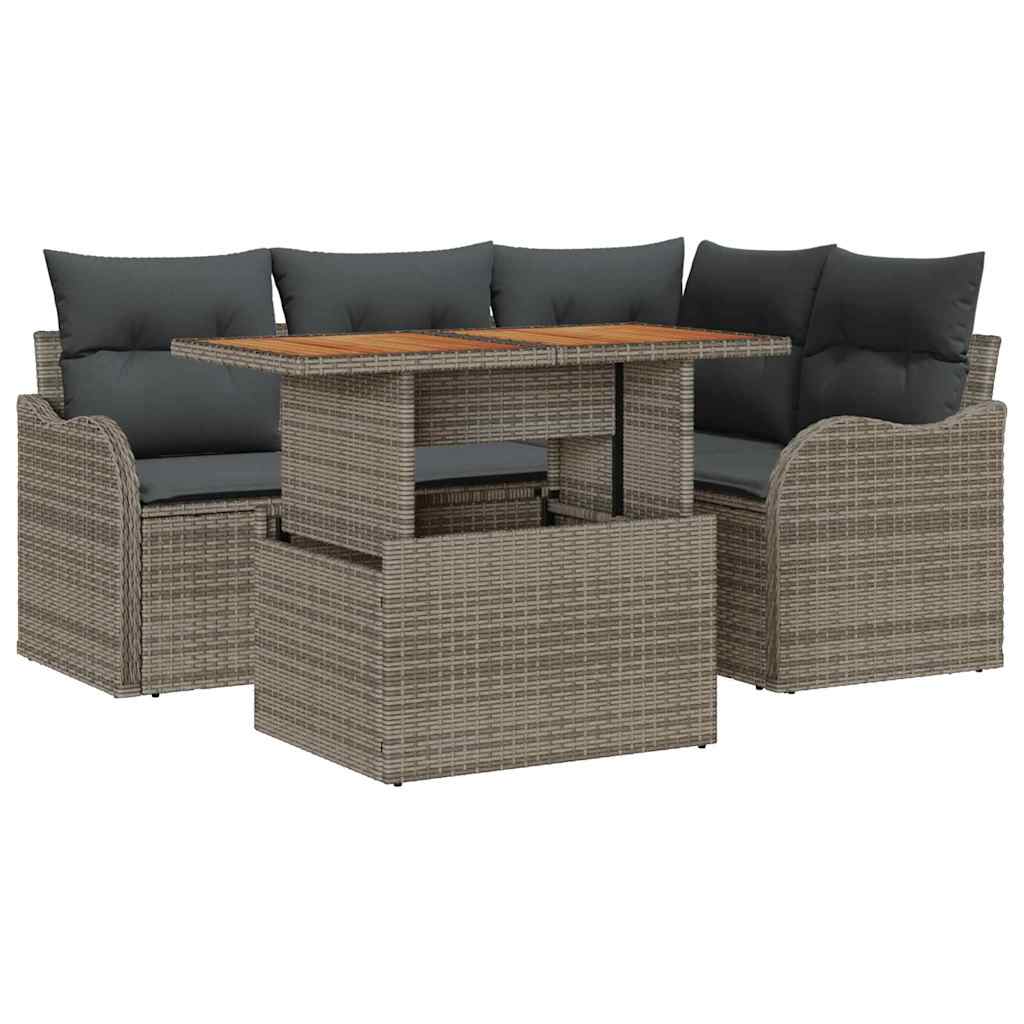Havesofa Sæt med pude 5 pcs Grå polyrattan