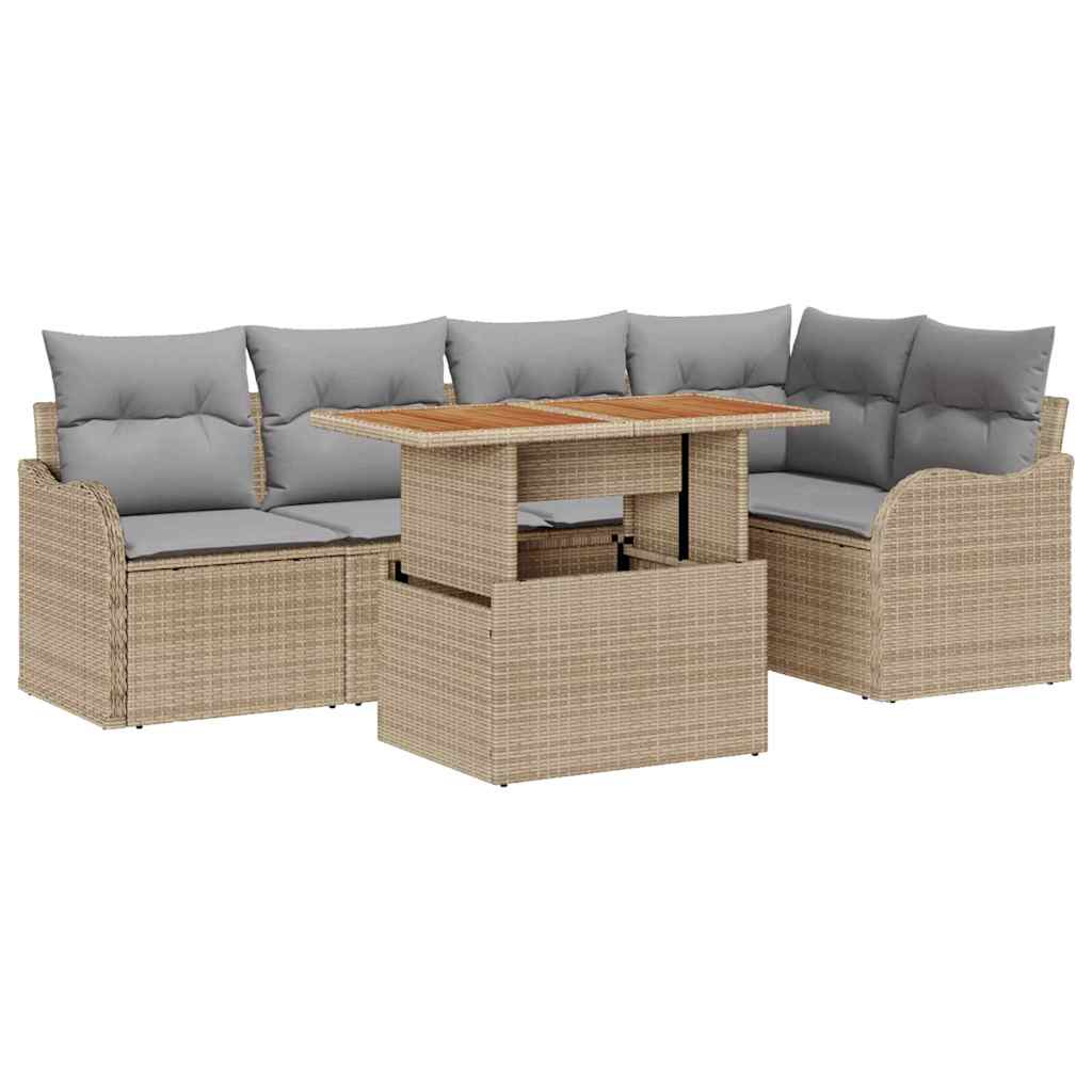 Havesofa Sæt med pude 6 pcs Beige og lys grå polyrattan