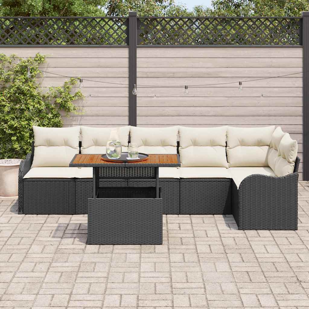Havesofa Sæt med pude 7 pcs Sort og cremefarvet