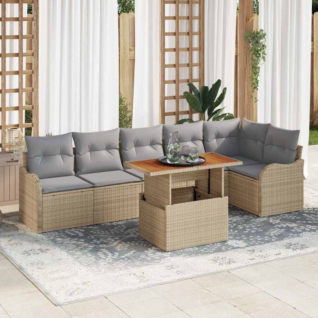 Havesofa Sæt med pude 7 pcs beige og lysegrå