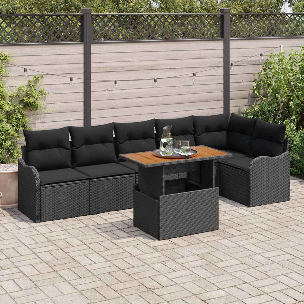 Havesofa Sæt med pude 7 pcs Sort