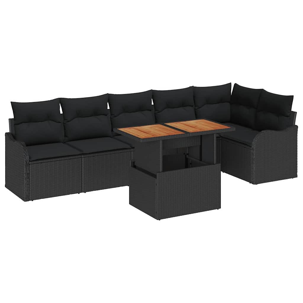 Havesofa Sæt med pude 7 pcs Sort