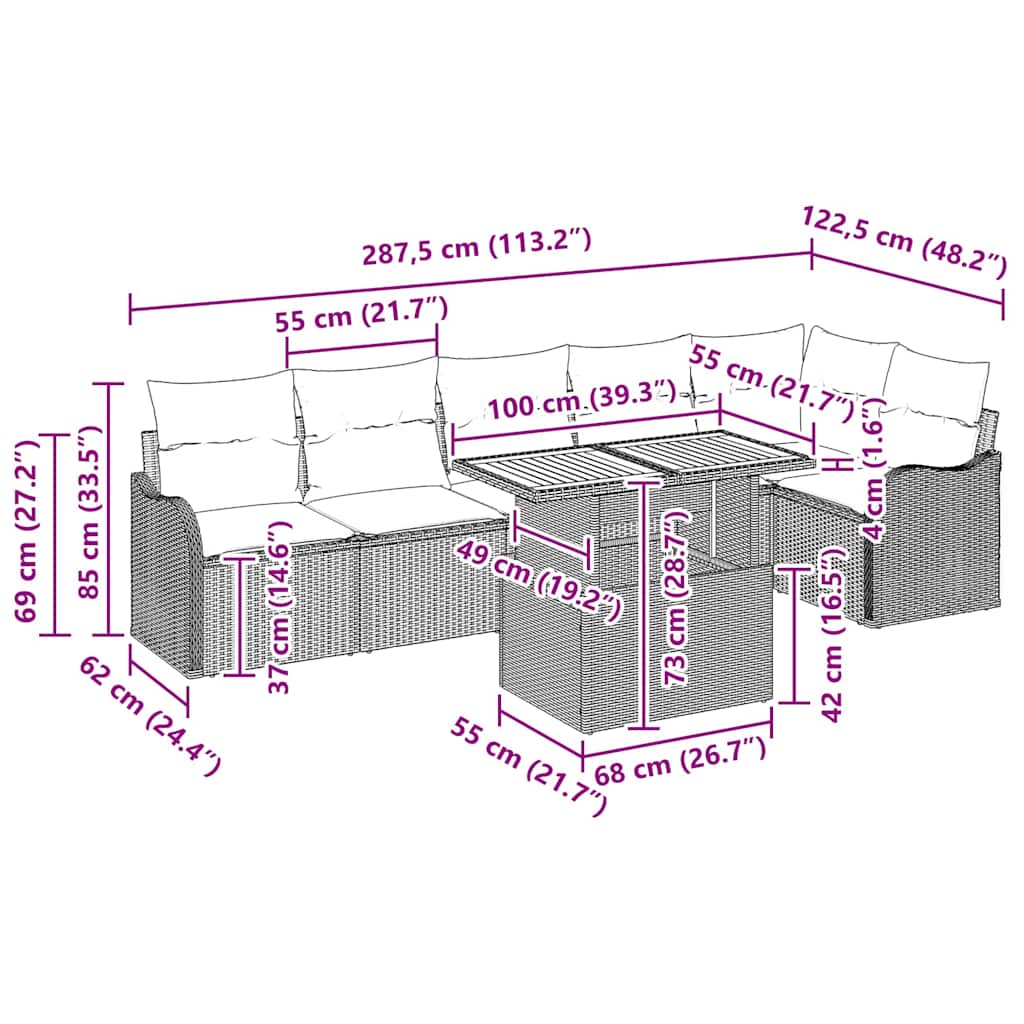 Havesofa Sæt med pude 7 pcs Sort